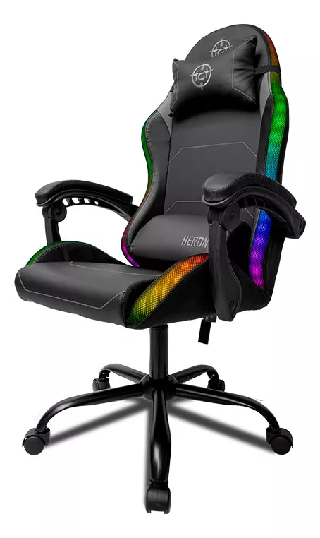 Cadeira de escritório TGT Heron RGB TGT-HR-RGB gamer ergonômica preta com estofado de couro sintético