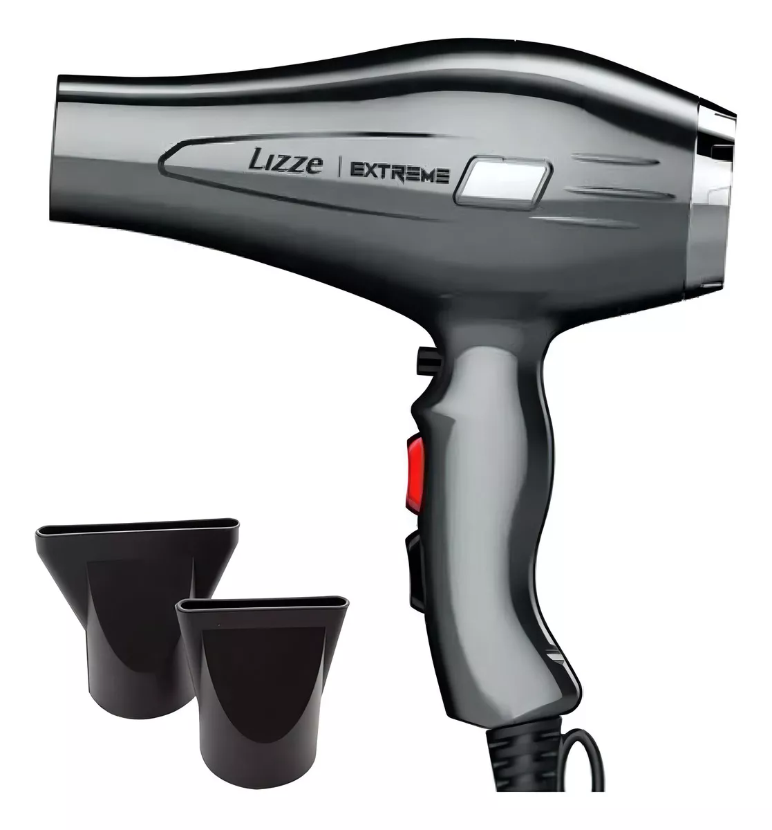 Secador De Cabelo Profissional Lizze Extreme, C/ Ar Frio, 2 Bicos De Condução, Cabo 3 Metros, 2400W, 127V ou 220V (Cinza)