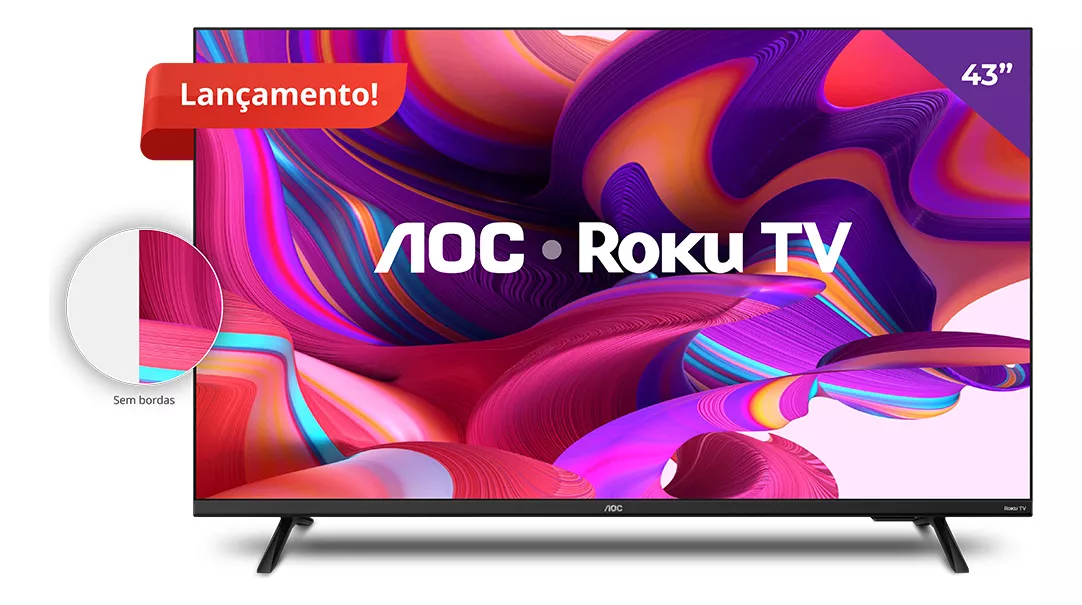 Smart Tv 43'' Full Hd Com Roku Tv 43s5135/78g Aoc Bivolt Cor Preto