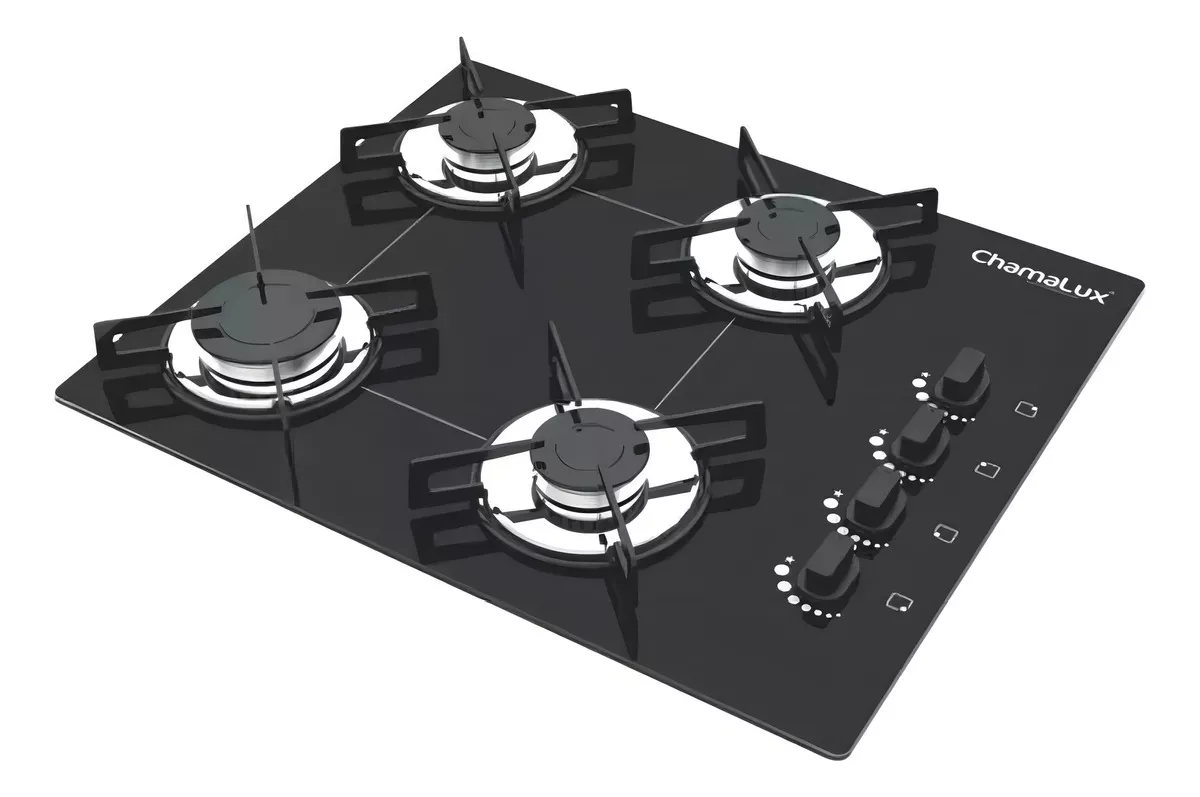 Fogão cooktop gás Chamalux 4 bocas ultra chama preto 127V/220V