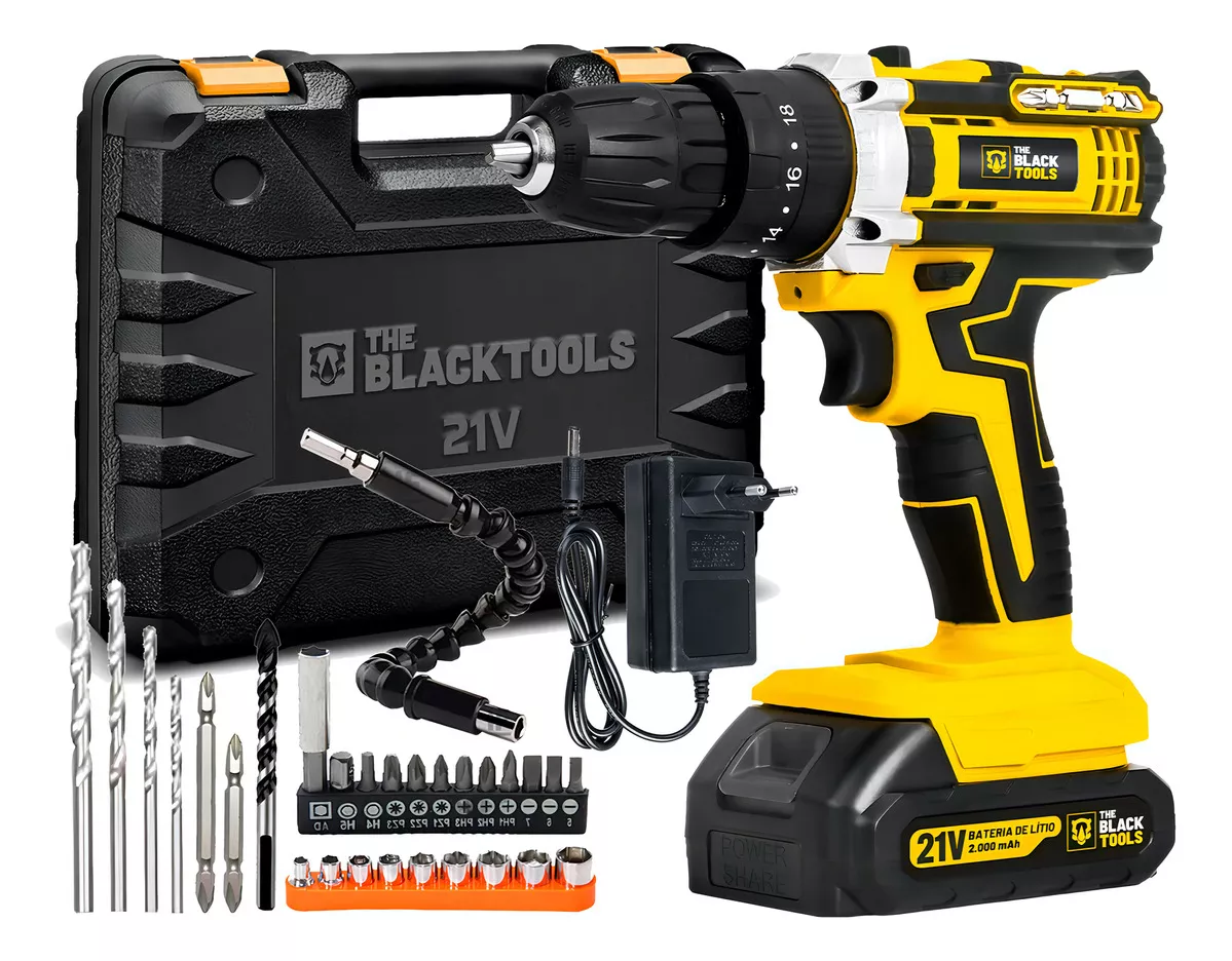 Parafusadeira E Furadeira Impacto The Black Tools Tb-21pw 21v 3/8 Cor Amarelo Frequência 50/60 Hz 110v/220v