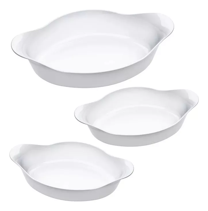 Marinex conjunto de assadeiras oval opaline 3 peças branco