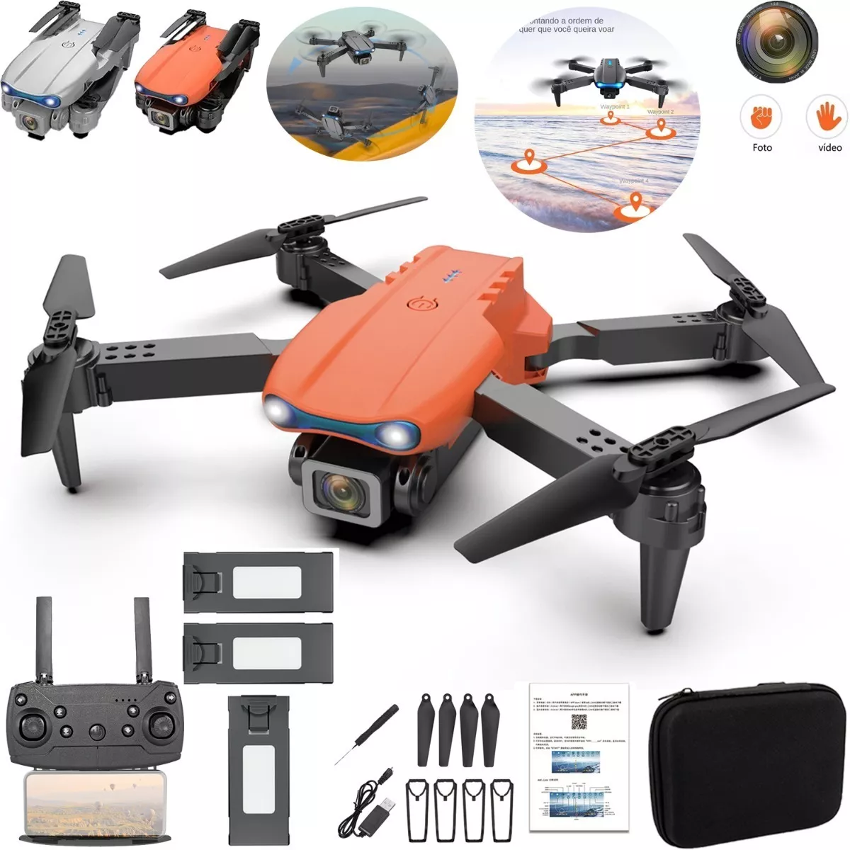 Drone E99 Pro Com 1 Câmera Aérea Hd Profissional E 3 Bateria (Disponível Em 3 Cores)