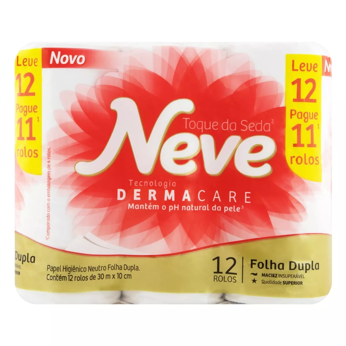 5 Pacotes de Papel Higiênico Neve Toque da Seda Folha Dupla 30 m de 12un Cada