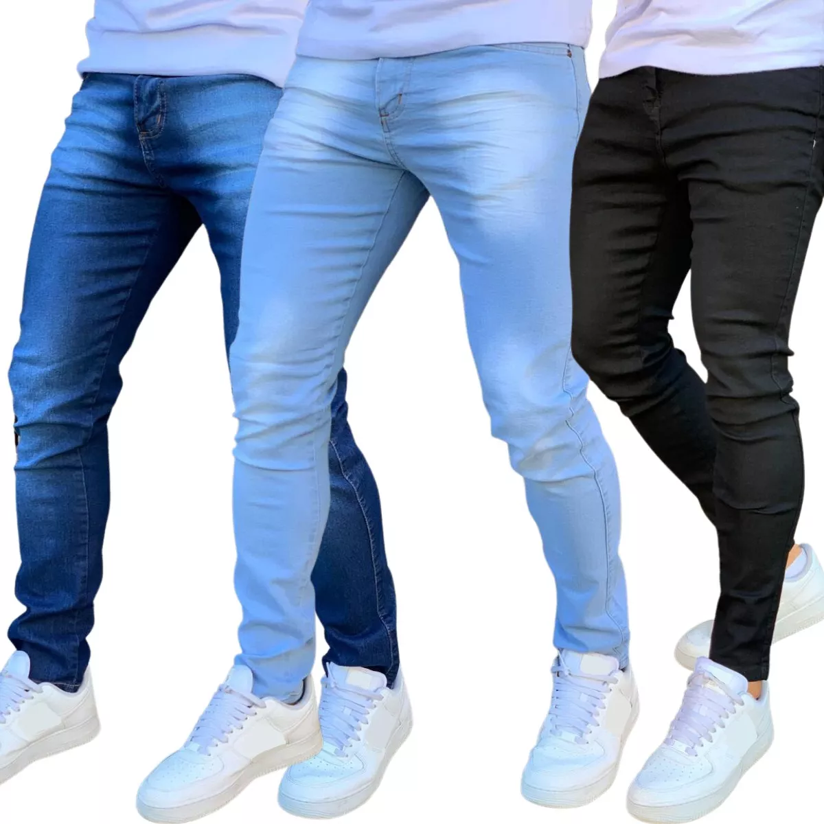 Kit 3 Calça Jeans Skinny Masculina Com Lycra Estica Muito Nf, Tamanhos 36 ao 48