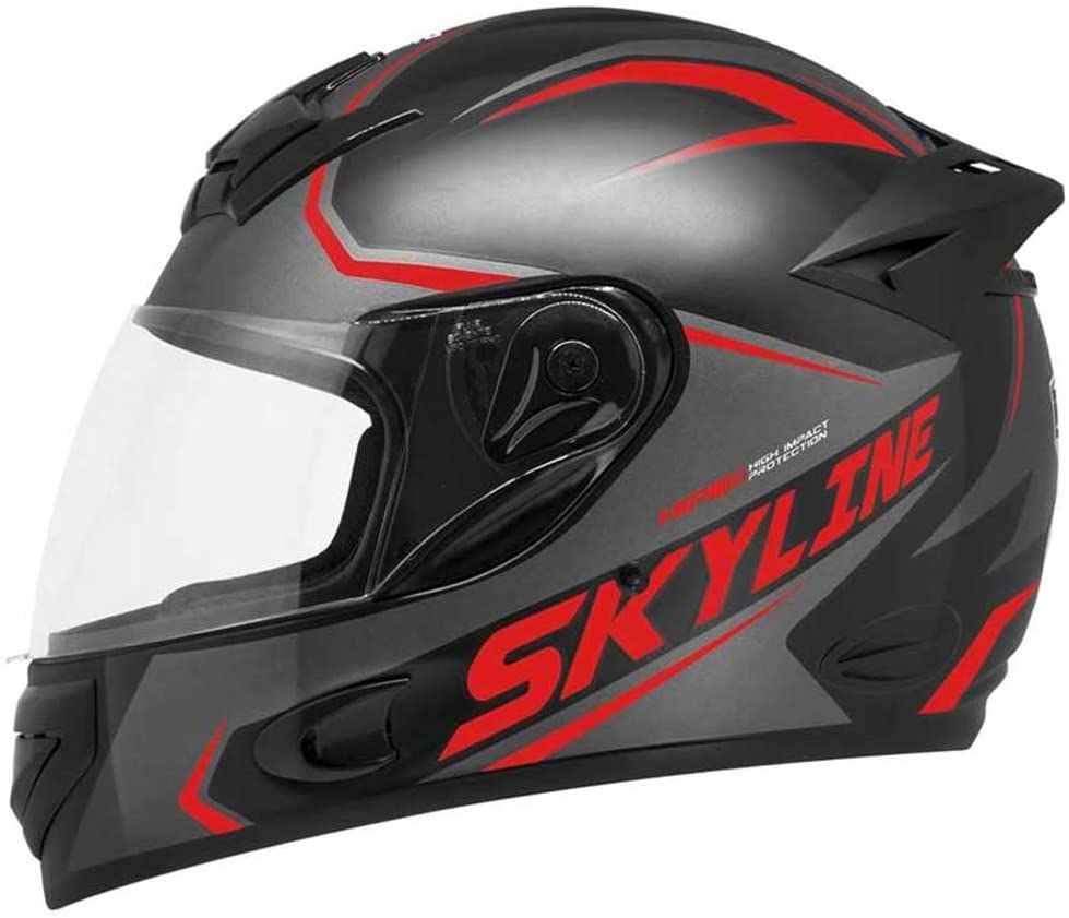 Capacete Moto MX2 Skyline Preto com vermelho Brilhante 56