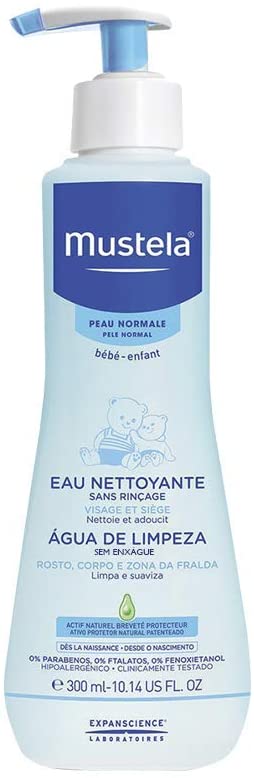 Água de Limpeza sem Enxágue do Rosto ao Bumbum, Água Micelar Suave Desde o Nascimento, Mustela Bebê, Azul, Médio/300 ml