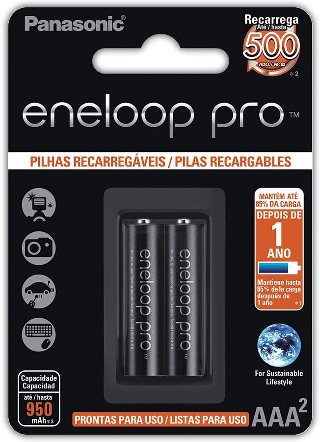 Pilha Recarregável Eneloop PRO AAA (Palito) - BK-4HCDE/2BB - Panasonic