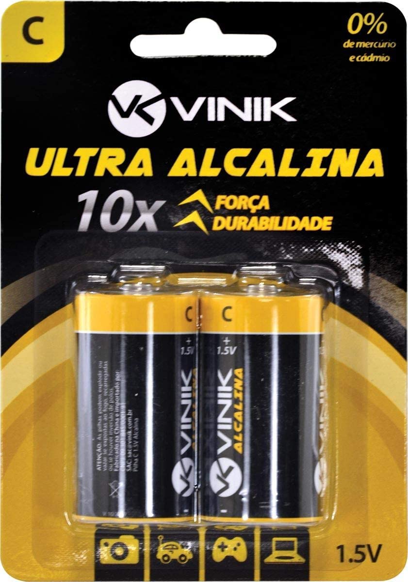 Pilha C 1.5V Alcalina Blister com 2 Unidades - AKC2, VINIK, 25591