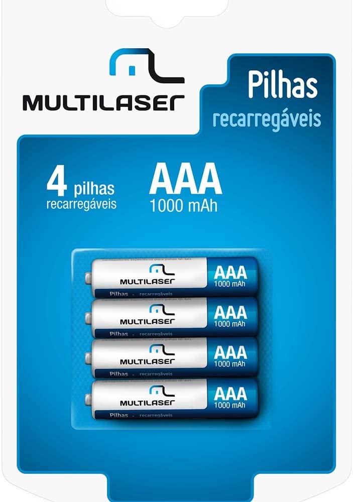 Pilhas Recarregáveis Aaa Multilaser 1000Mah com 4 Unidades - CB050