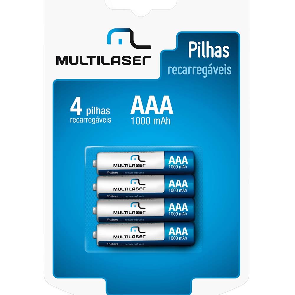 Pilhas Recarregáveis AAA Multilaser 1000Mah Com 4 Unidades - CB050