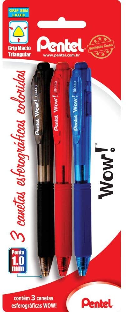 5 Unidades Kit com 3 Canetas Esferográficas Pentel Wow!