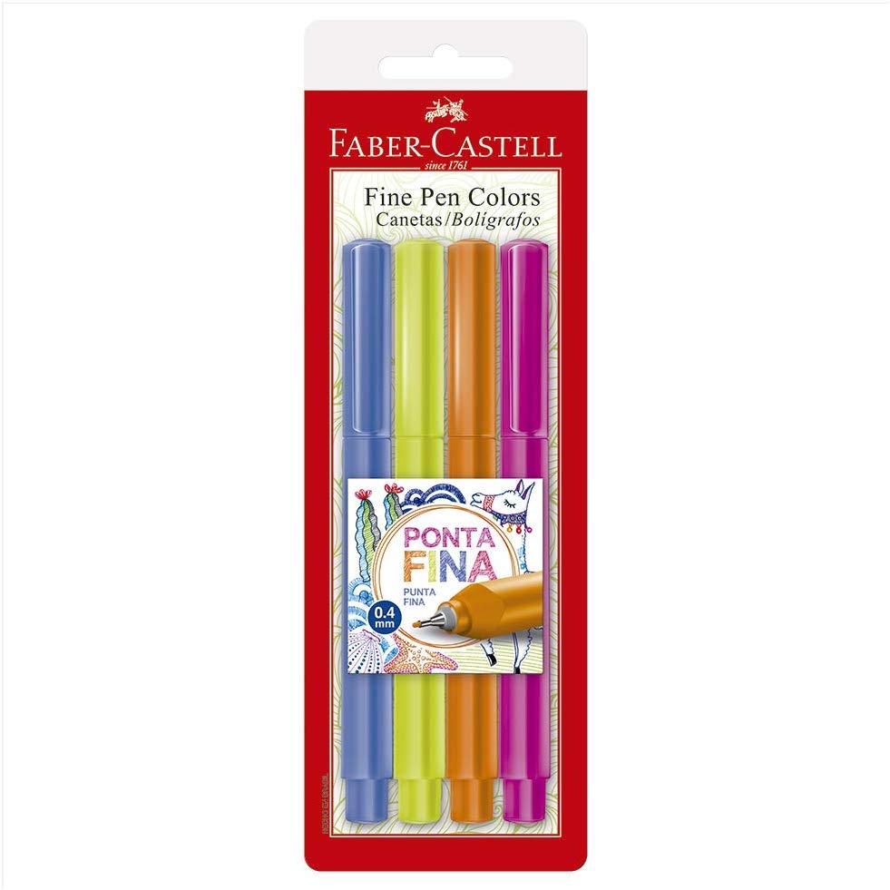 Caneta Ponta Fina Faber-Castell Fine Pen FPB/ES2ZF - 4 Cores