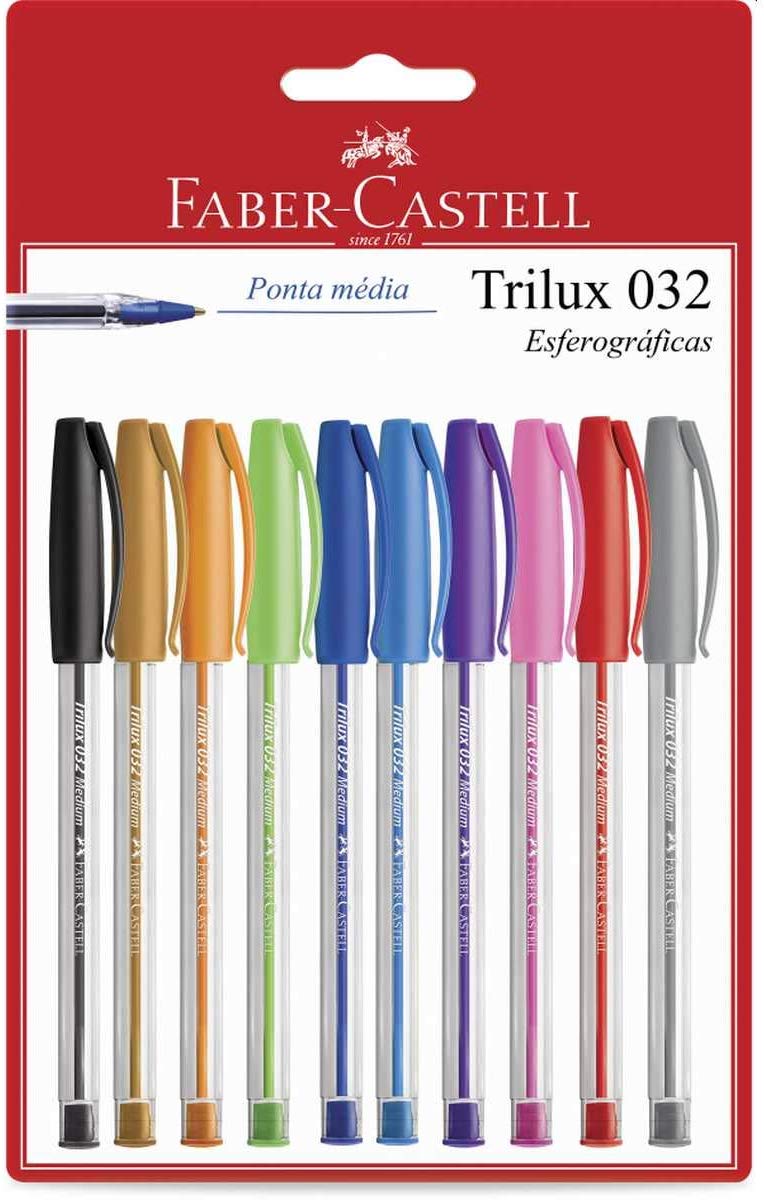 Caneta Trilux Colors, Faber-Castell, SM/032ESC10, Multicor, Pacote de 10