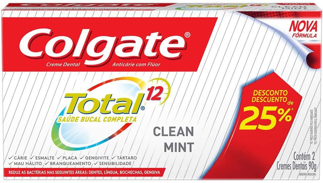 2 Caixas Creme Dental Colgate Total 12 Clean Mint 90g - 4 Unidades