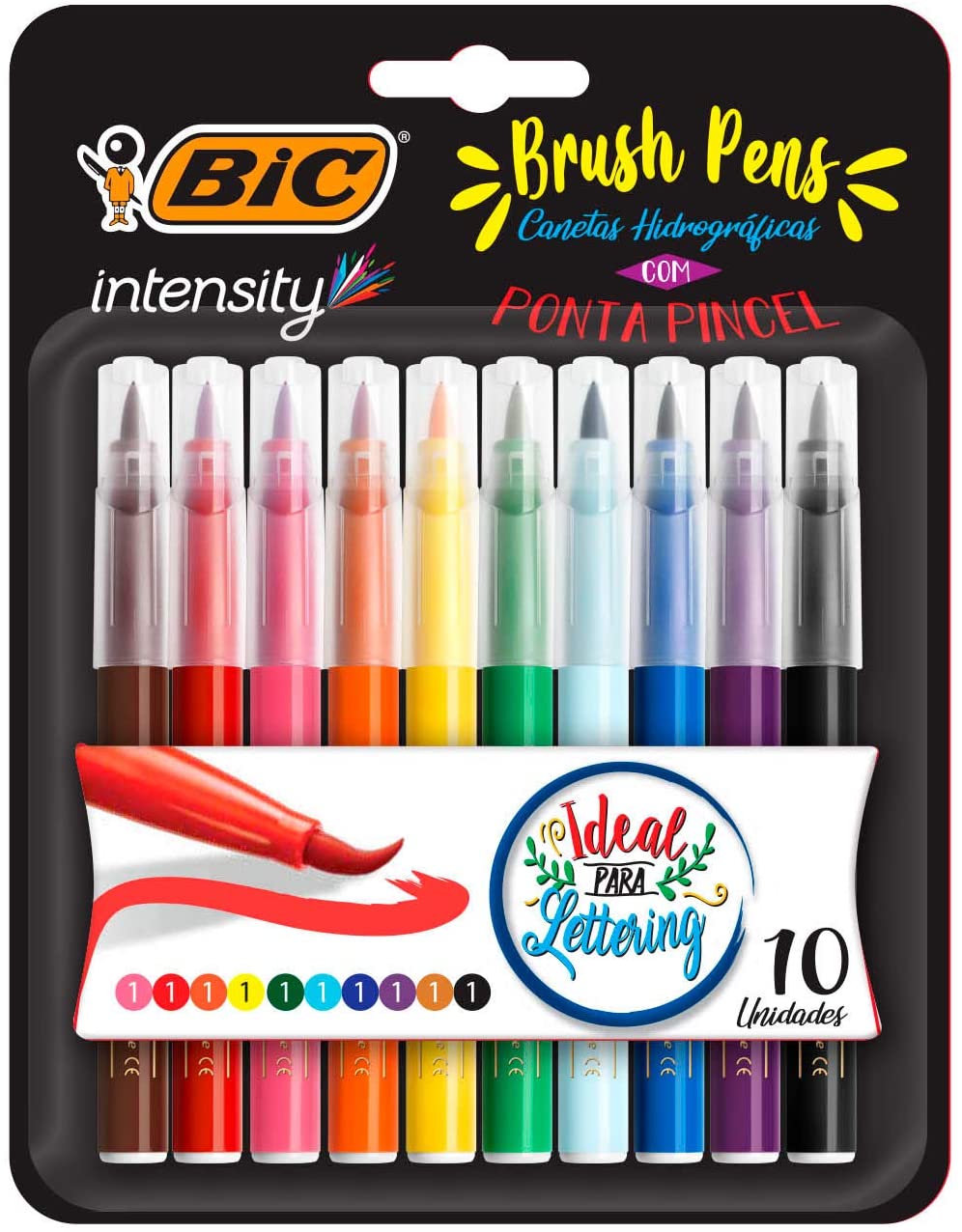 Caneta Hidrográfica Ponta Pincel, Bic, Intensity Brush Pens, 970926, 10 Cores