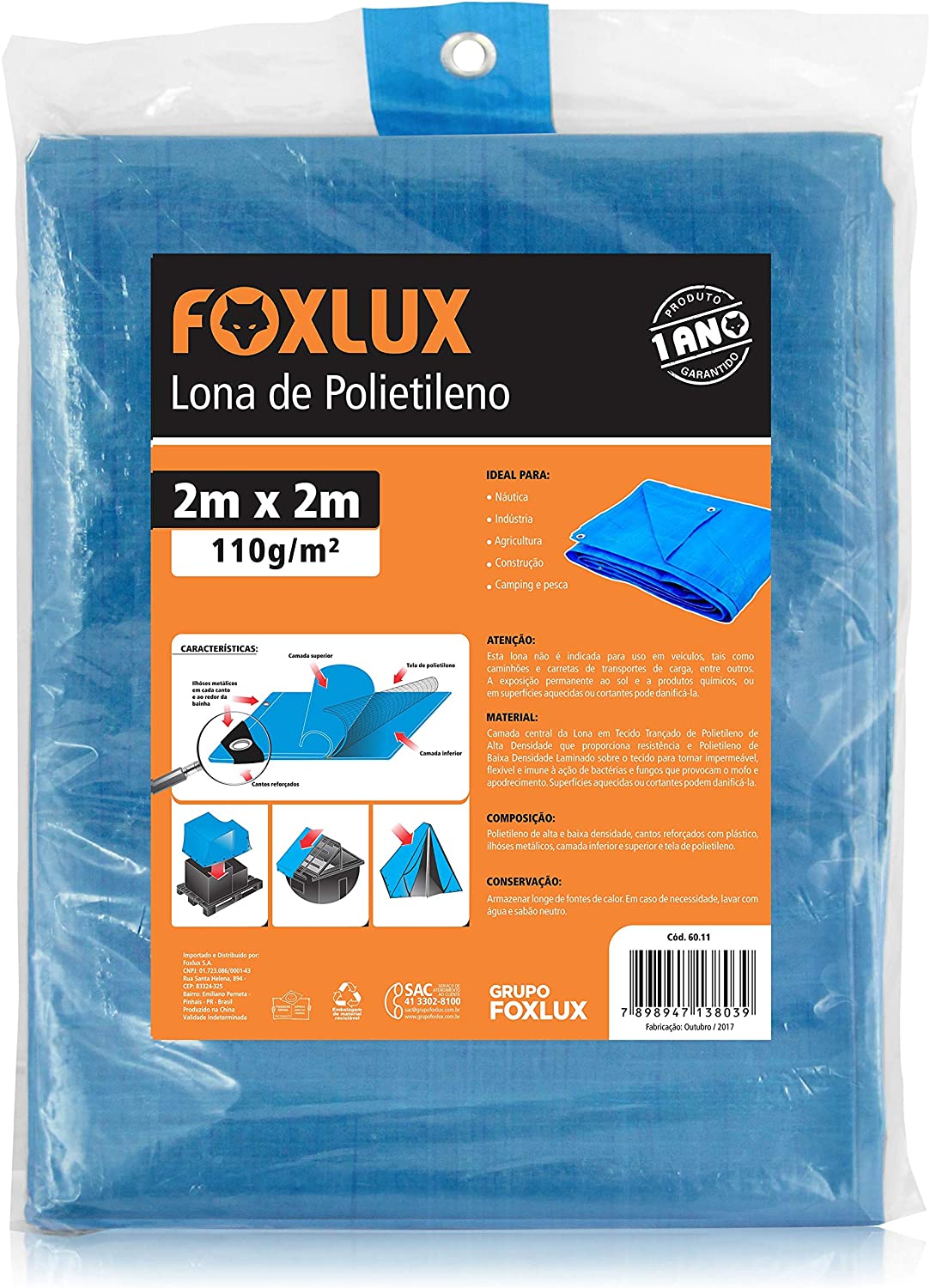 Lona de Polietileno Foxlux – Azul – 2x2m – 150 Micras