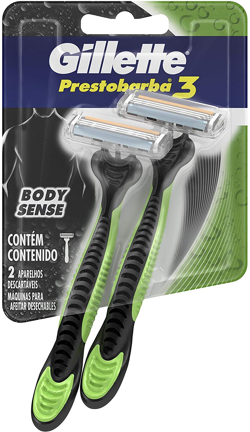 Aparelho De Barbear Descartável Gillette Prestobarba3 Body Sense C/2 Unidades, Gillette