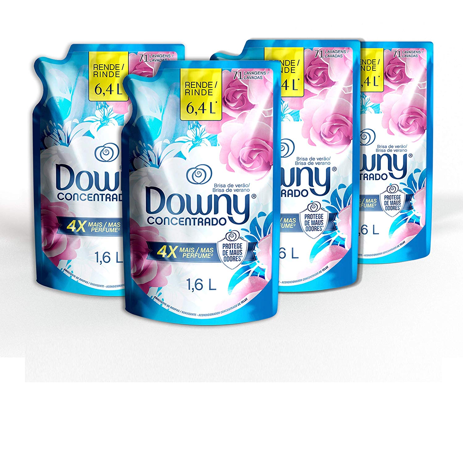 Kit Amaciante Concentrado Downy Brisa de Verão 4 sachês com 1,6 L cada total 6,4 L