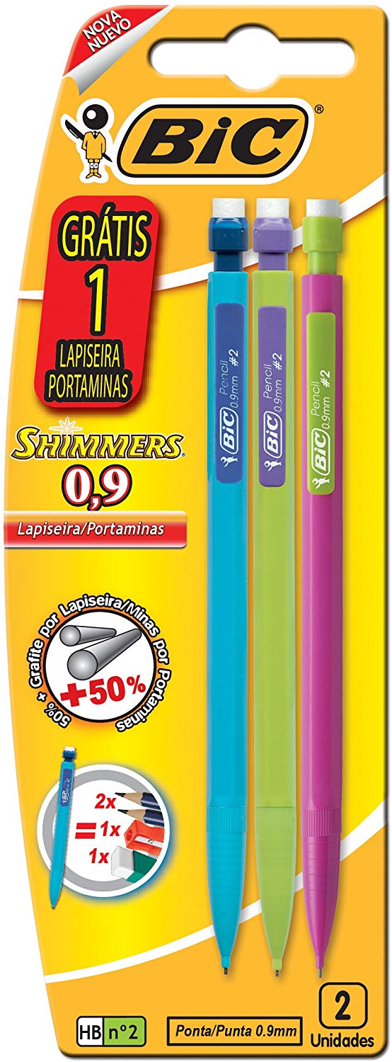 Lápiseiras 0 9mm Shimmers c/1 Lápiseira grátis 891947 Bic BIC 891947 Preto pacote de 3