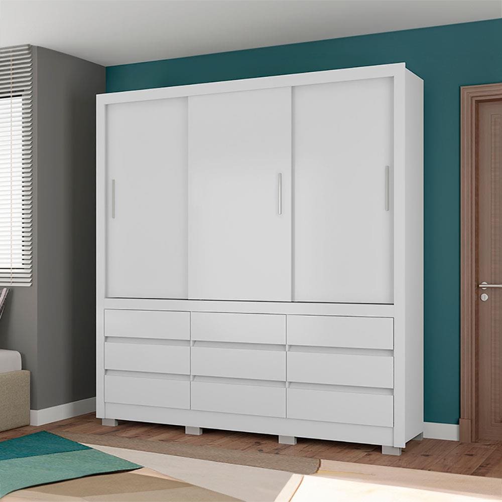 Guarda-Roupa Bartira Arezzo com 3 Portas e 9 Gavetas Externas - 2074cm de largura