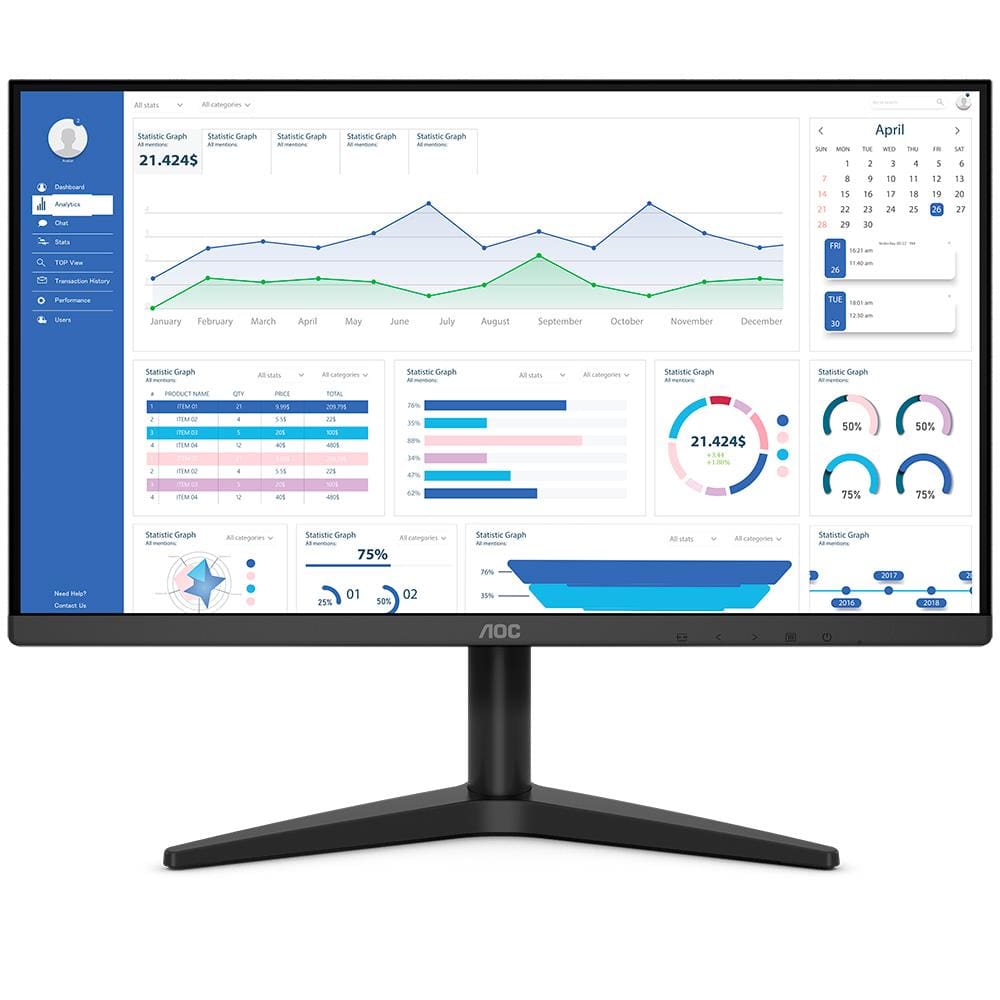 Monitor AOC 22B1HM5 21,5" Widescreen FULL HD 1920x1080 75Hz 6,5ms Adaptive Sync - Preto