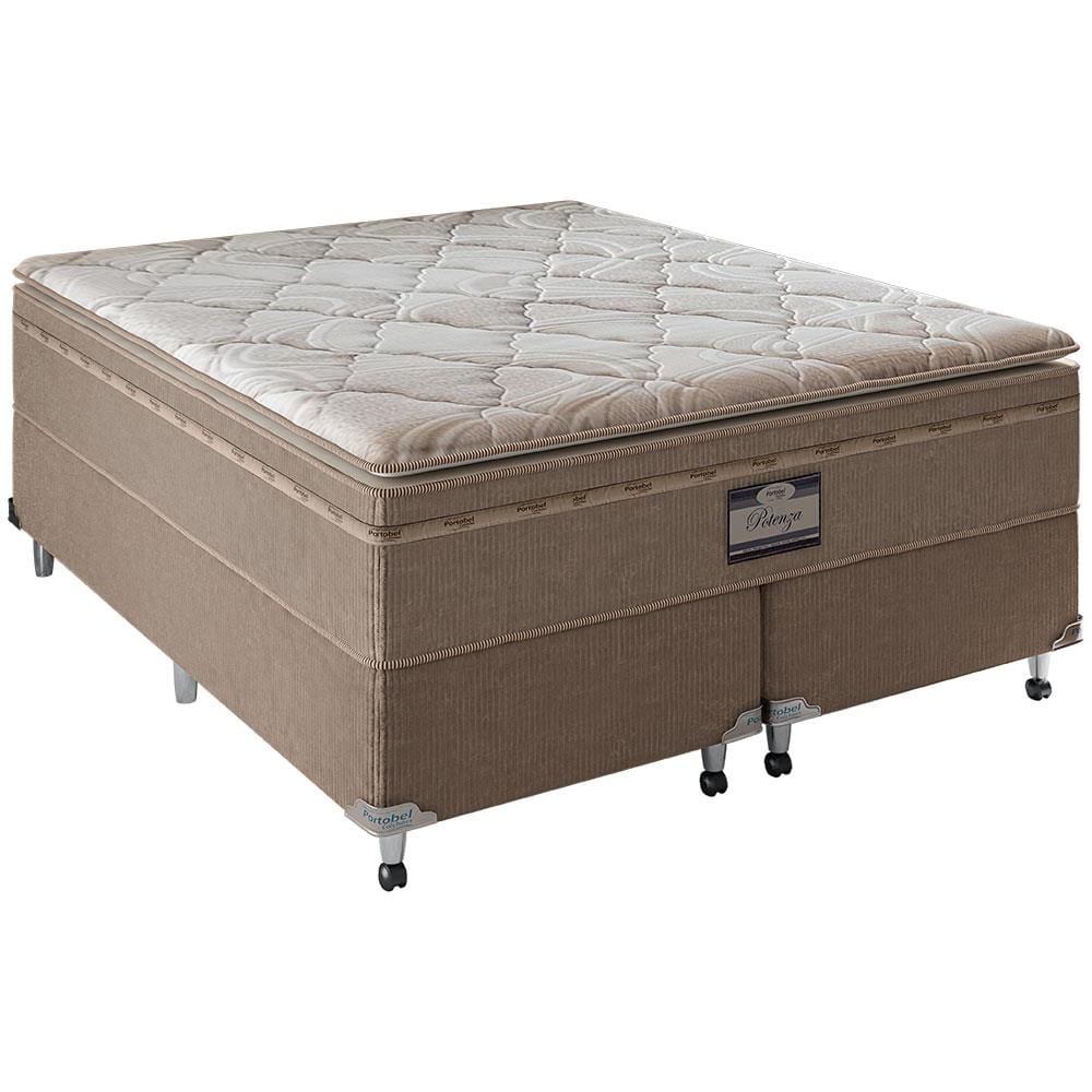 Cama Box Queen Size Portobel Potenza Platinun com Molas LFK e Pillow Top 74x158x198cm - Bege Claro