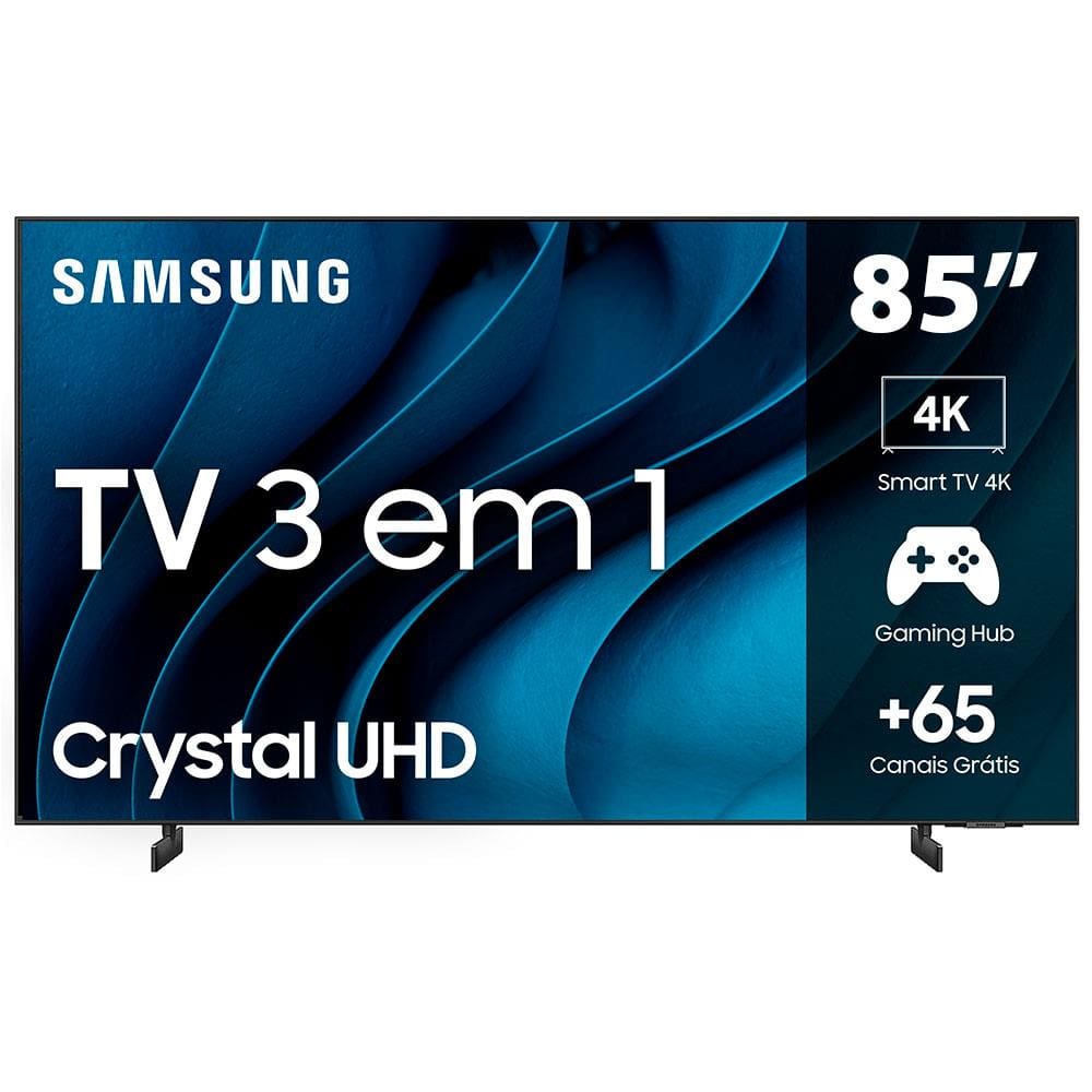 Smart TV 85" Crystal 4K Samsung CU8000, Dynamic Crystal Color, Gaming Hub, Design AirSlim, Tela Sem Limites, Alexa Built In