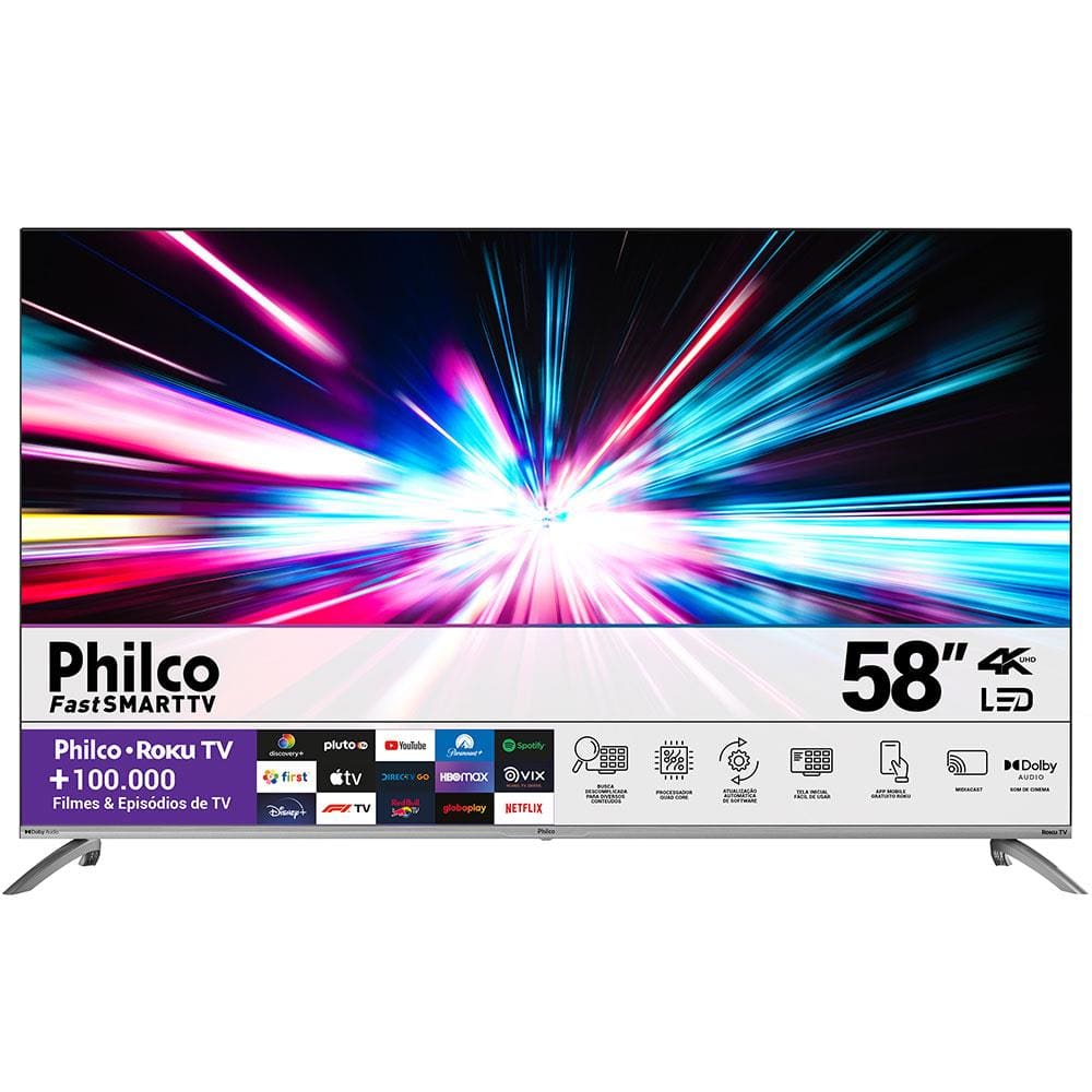 Smart TV Philco LED 58" 4K Roku TV Dolby Audio HDR10 App Mobile Borda Infinita - PTV58G7UR2CSBL