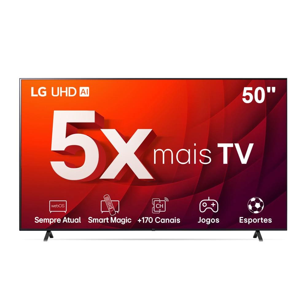 Smart TV 50" LG 4K Ultra HD 50UR8750PSA com processador ThinQ AI, sistema operacional WebOS 23, Wi-Fi, Bluetooth e Alexa built in