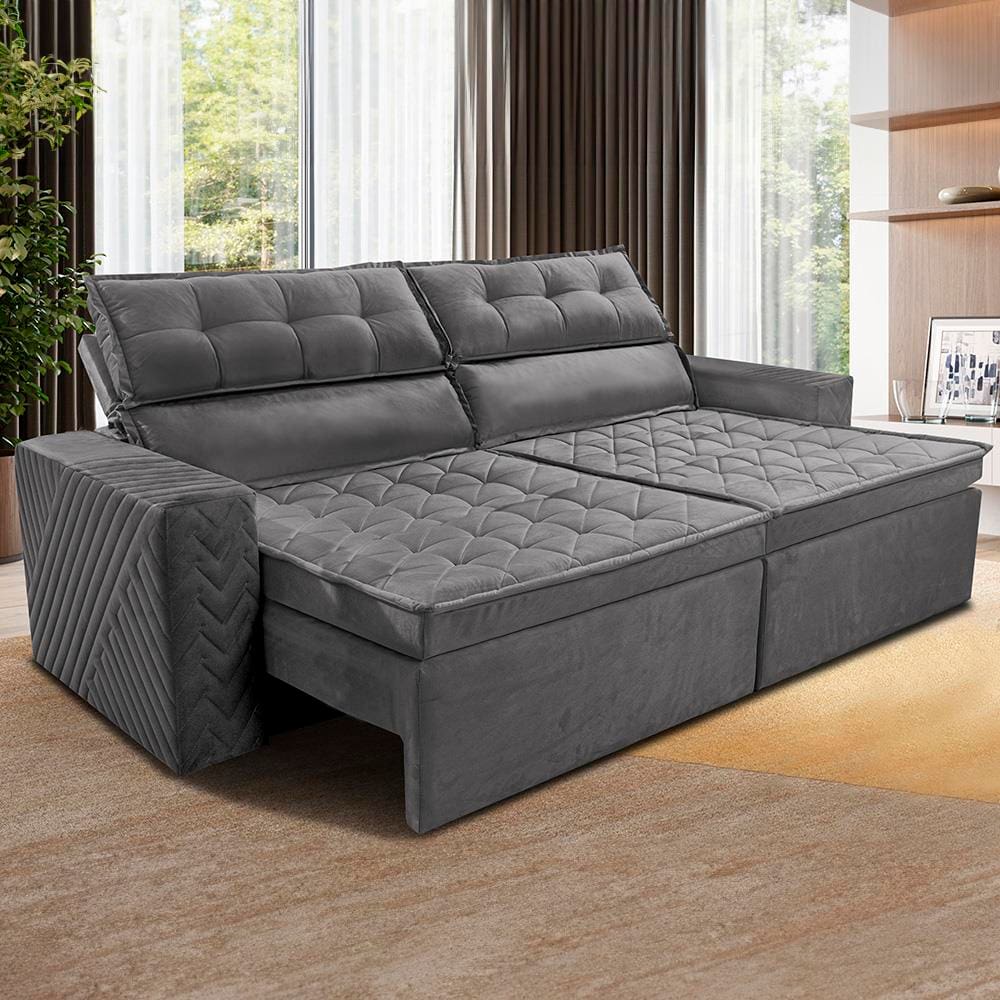 Sofá 4 Lugares Cama inBox Belém Retrátil e Reclinável Revestido em Suede Velusoft - 230cm de largura