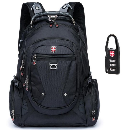 Mochila Swissport Masculina Laptop Executiva Reforçada Senha C/ Cadeado 33L Preta - Preto