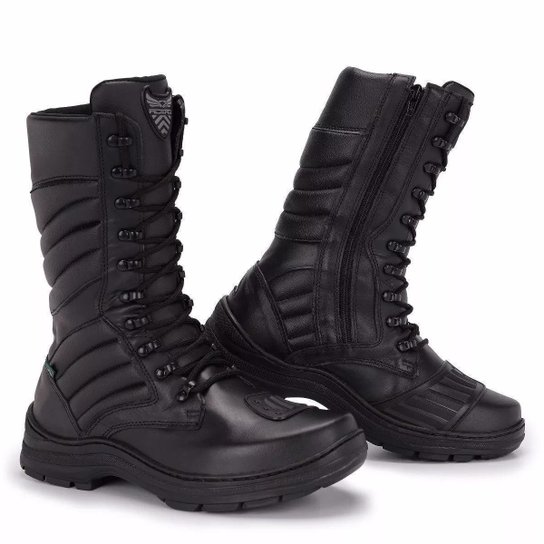 Bota Coturno Adventure Couro Militar Acero Trilha Cano Alto Conforto - Preto