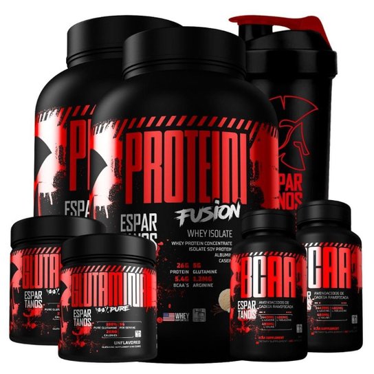 Kit 2x Whey Fusion + 2x Bcaa + 2x Glutamina + Shaker