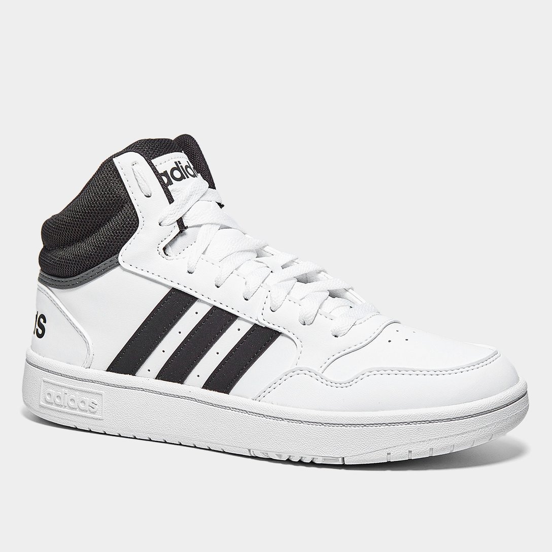 Tênis Masculino Adidas Hoops 3.0 Mid, Tamanhos 35 ao 41 (Branco / Preto)