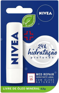 NIVEA Protetor Labial Med Repair FPS15 4,8g - Hidrata e regenera os lábios ressecados e machucados, com Vitamina E e óleos naturais, proporciona reparação intensiva e alívio imediato