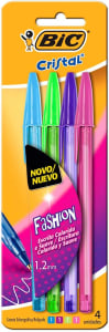 Caneta Esferográfica BIC Cristal Fashion Vivas, 4 Cores, 1.2mm, 902473, 4 unidades