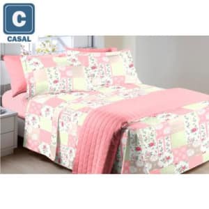 Jogo de Cama Casal 4 Peças: 1 Lençol de Cima + 1 Lençol com Elástico + 2 Fronhas 150 Fios Color Art Salete - Corttex