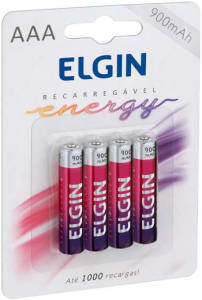 Pilha Recarregável Ni-MH AAA-900mAh blister com 4 pilhas - Elgin - Baterias - 82169