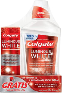 Enxaguante Bucal Colgate Luminous White 500ml + 1 Creme Dental 70g