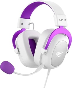 Headset Fone de Ouvido Havit HV-H2002d Purple, Gamer, com Microfone, Falante 53mm, Plug 3, 5mm: compatível com XBOX ONE e PS4, HAVIT, HV-H2002d Cor Roxo e Branco