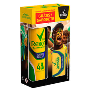 Kit Desodorante Rexona Men Torcedor Fanático 150ml Grátis Sabonete em Barra 84g