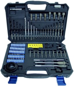 Kit Conjunto Completo de Ferramentas Goodyear com Brocas, Bits, Serra Copo e Soquetes com 110 Peças