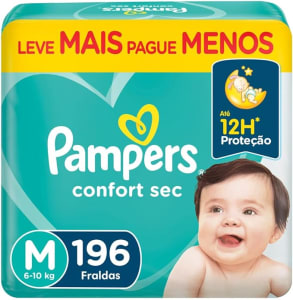 Fralda Pampers Confort Sec M 196 Unidades, Pampers