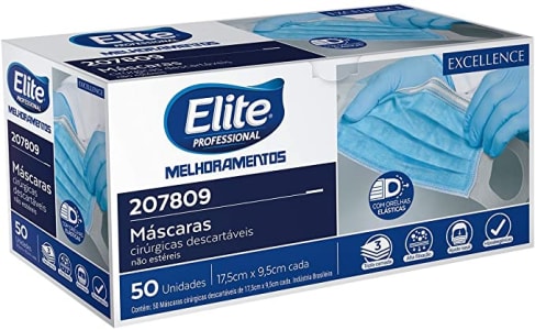 Máscaras Cirúrgicas Descartáveis Elite - Pack com 50 unidades, Elite, pacote de 50