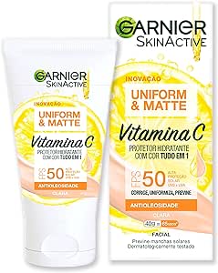 Protetor Hidratante Facial Garnier Uniform & Matte Vitamina C FPS 50 Cor Clara, 40g 