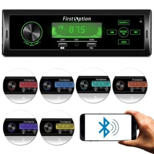 Rádio Automotivo Bluetooth SWC MP3 Player 1 Din Carrega Celular iPhone Android USB 7 Cores Controle - MP3-5560