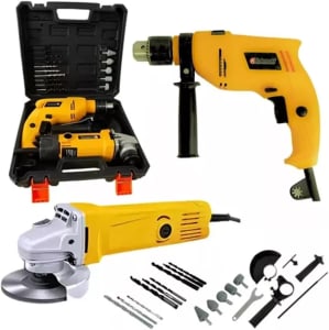 Kit Esmerilhadeira/Lixadeira 600W e Furadeira/Parafusadeira 800W C/ Maleta 25 Pçs Óculos De Proteção e Disco De Corte, 110V ou 220V