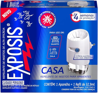 Exposis Casa Repelente Elétrico Líquido para Tomada Aparelho e Refil Sala e quarto Alta eficácia Bivolt Até 4 semanas de Proteção 329ml