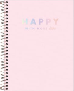 Caderno capa plástica colegial 1x1 80 folhas Happy Rosa pastel Tilibra